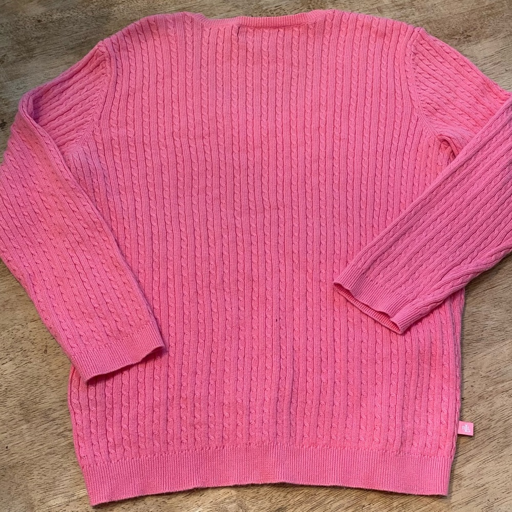 Lauren Ralph Lauren Petite‎ Women’s Size P/M Pink 100% Cotton Cable Knit V Neck - Picture 7 of 14